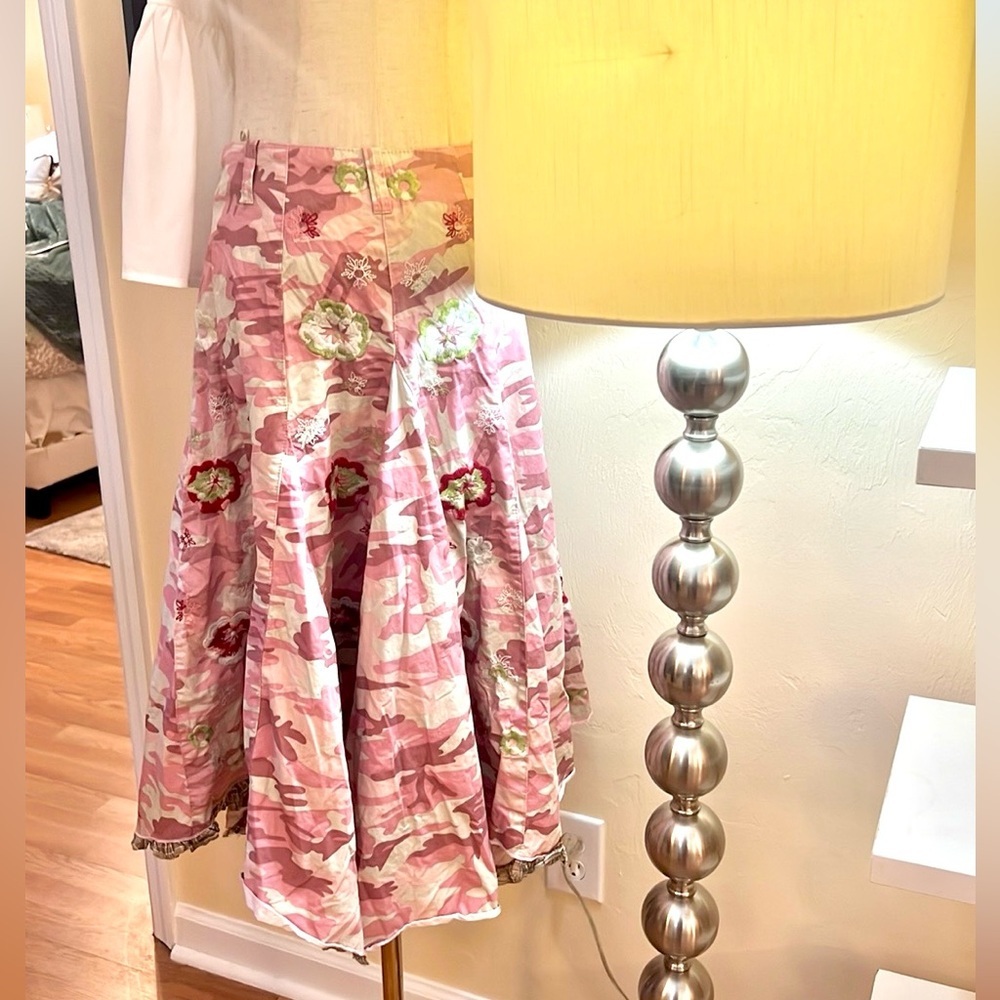 Y2K Pink Camo Patchwork Skirt Boho Reworked Indie Festival Statement Size Small - Picture 3 of 9